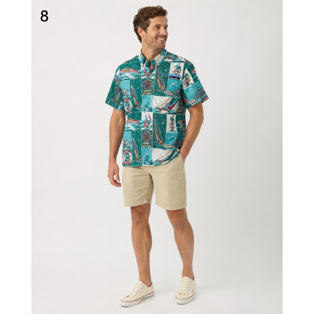Vintage Reyn Spooner Hawaiian Shirt Mens M Green Cotton Blend Newport Beach 2006